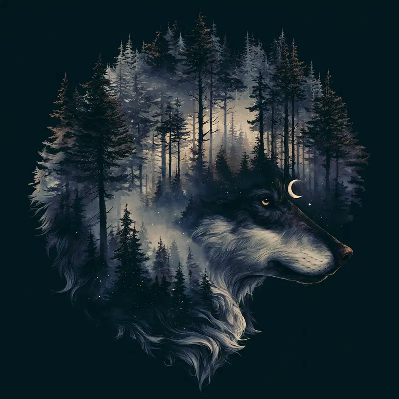 A Mystical Wolf Surrounded by Enchanted Forest Elements