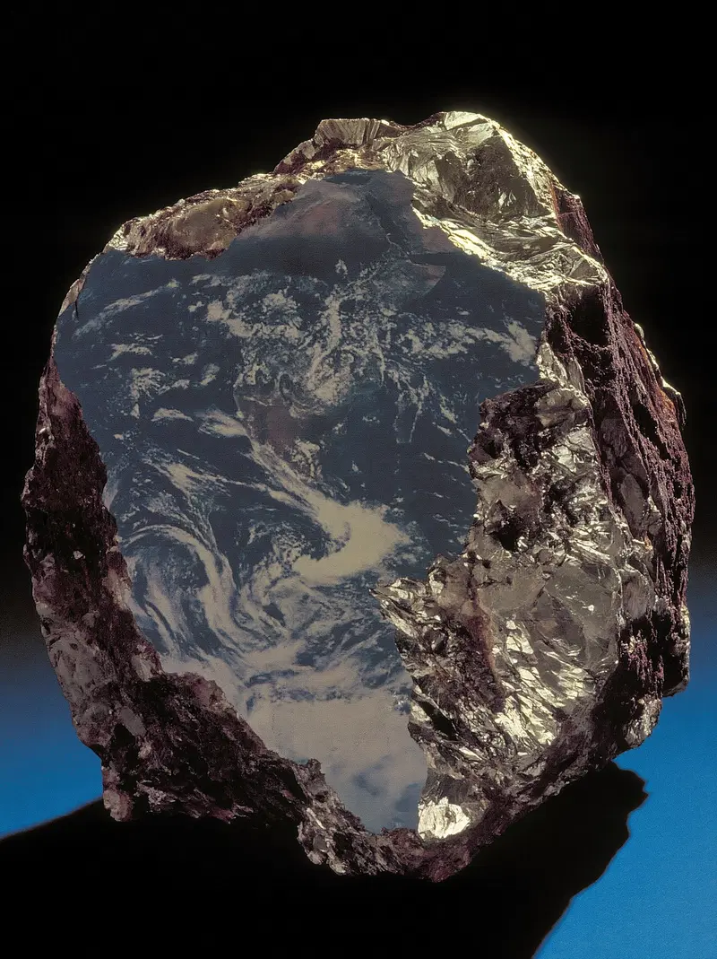 Abstract Representation of Earth Reflected on a Rock Surface