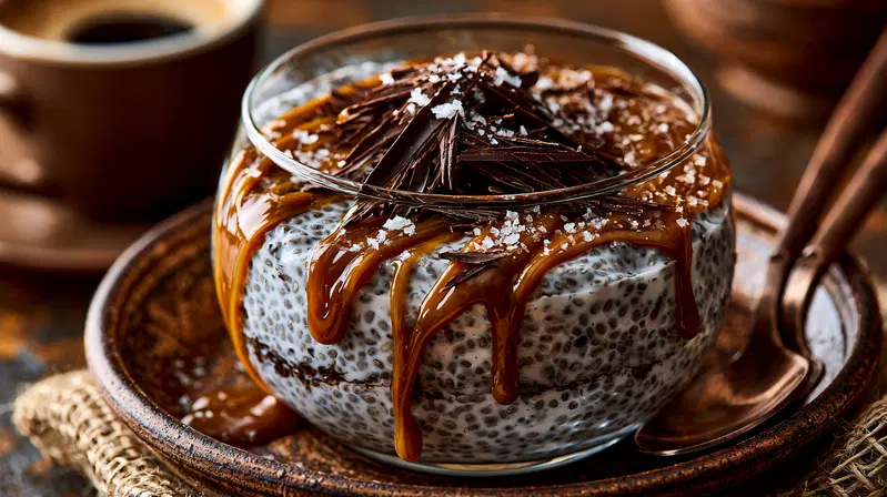 Delicious Chia Seed Pudding with Chocolate Drizzle and Sea Salt