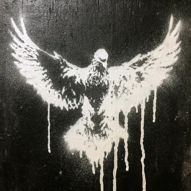 Black and White Graffiti of a Bird in Flight