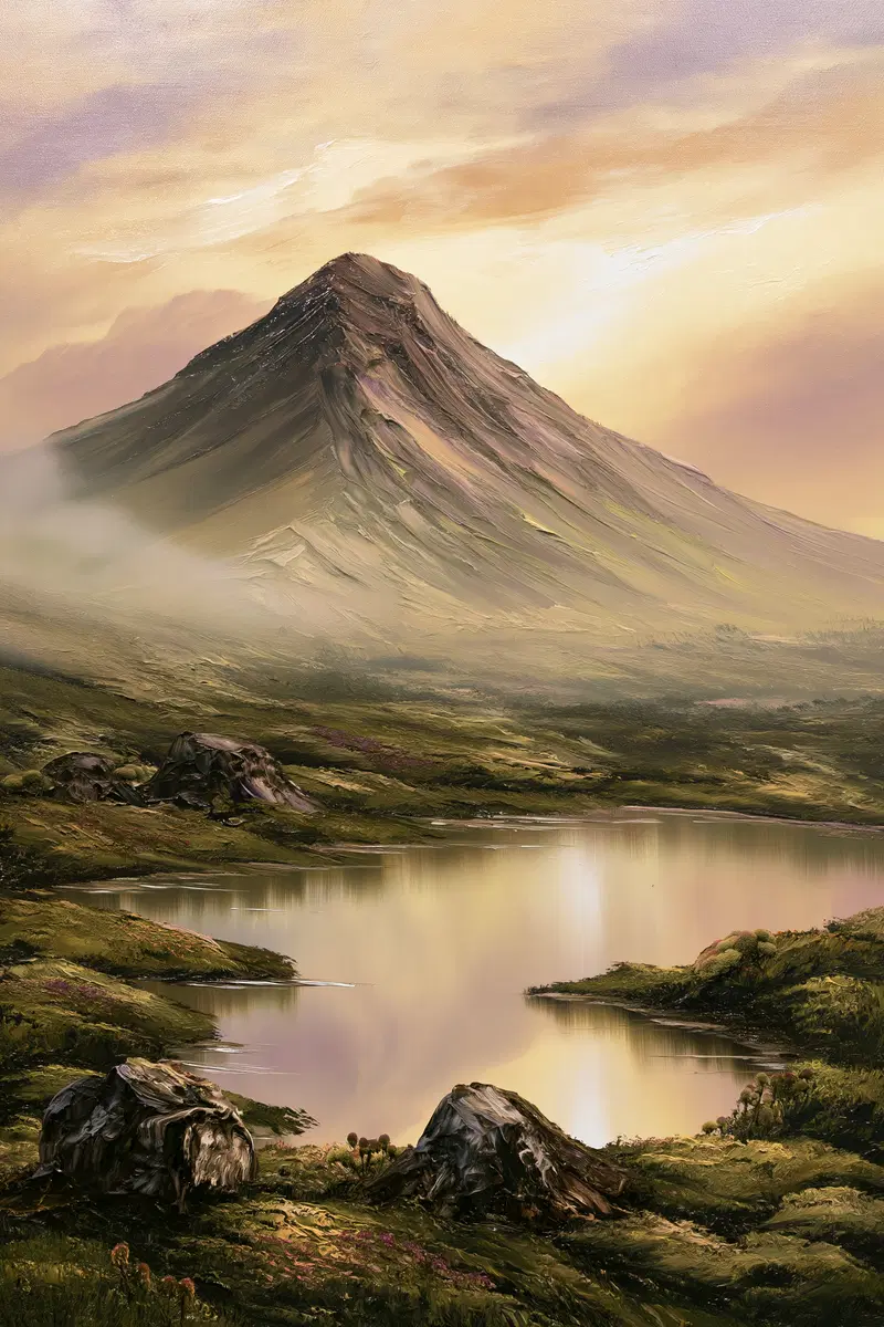 Serene Mountain Landscape at Sunrise with Reflective Water