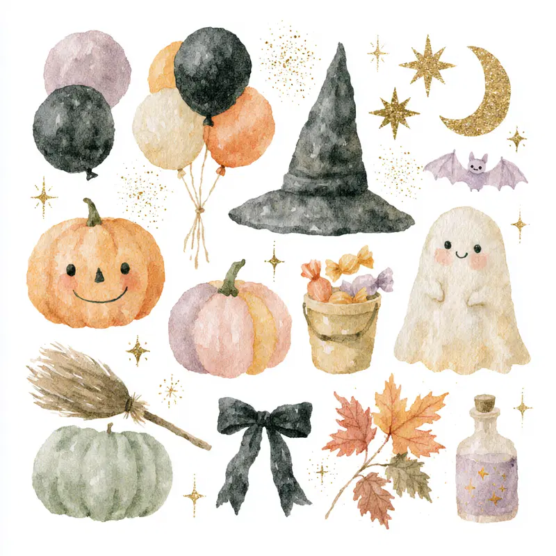 Whimsical Halloween-Themed Watercolor Illustrations