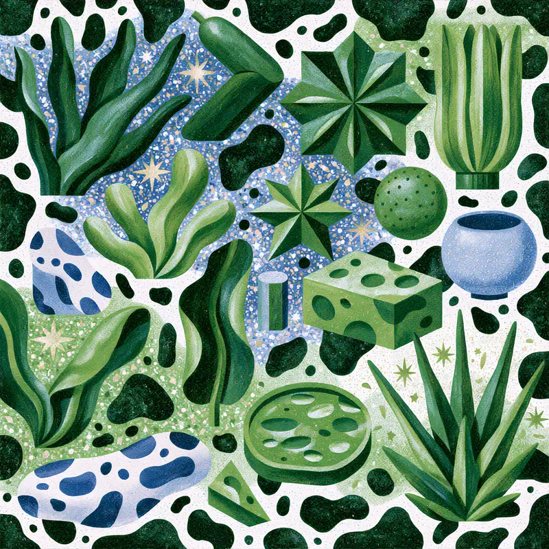 Abstract Green Patterns with Organic Shapes and Textures