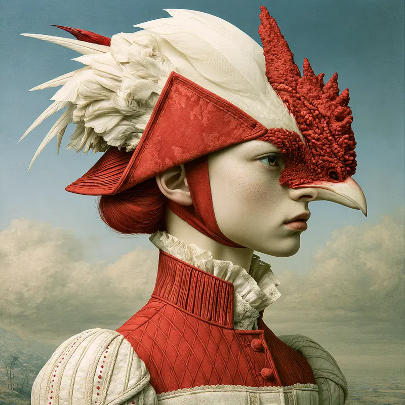 Surreal Portrait of a Woman with Bird-inspired Headwear