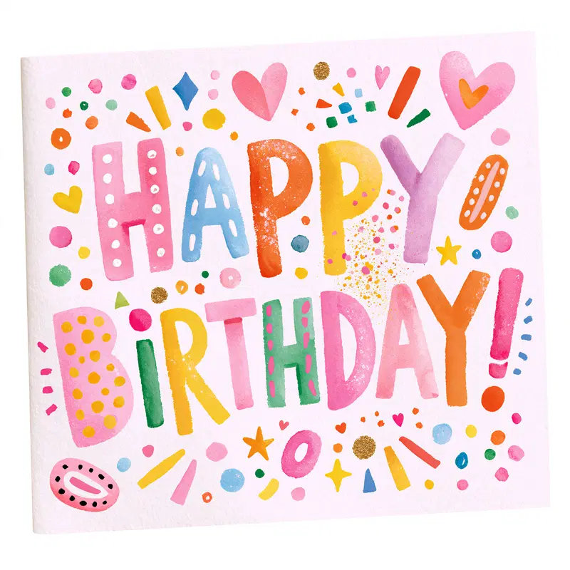 Colorful Happy Birthday Greeting Card Design with Festive Elements
