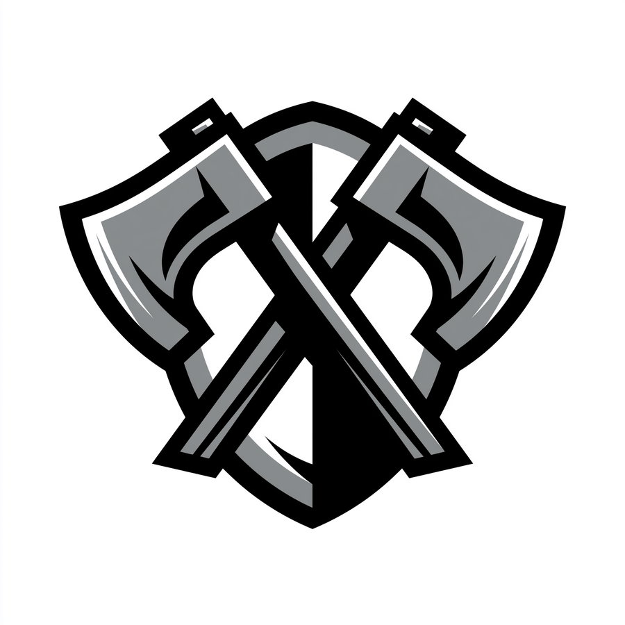 A stylized logo depicting two crossed axes on a shield background.