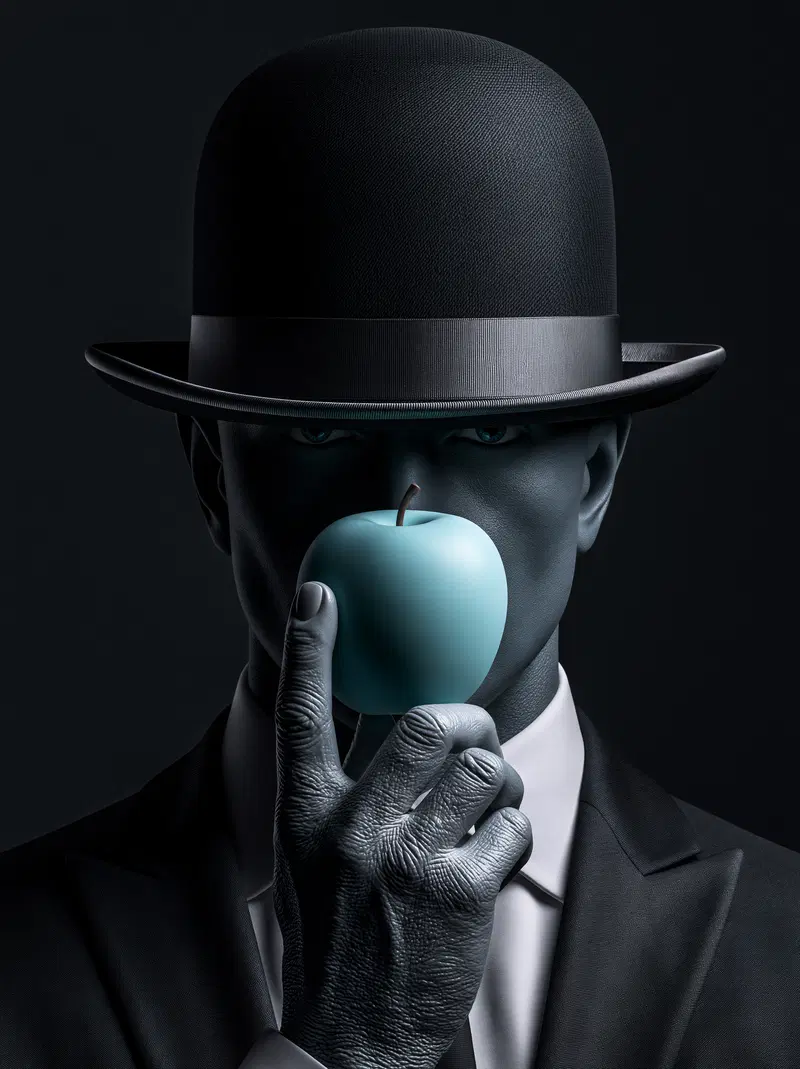 Surreal Representation of a Man Holding a Turquoise Apple