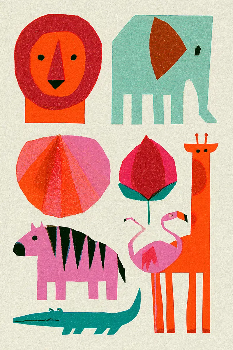 Colorful and Playful Animal Illustrations in Bold Shapes