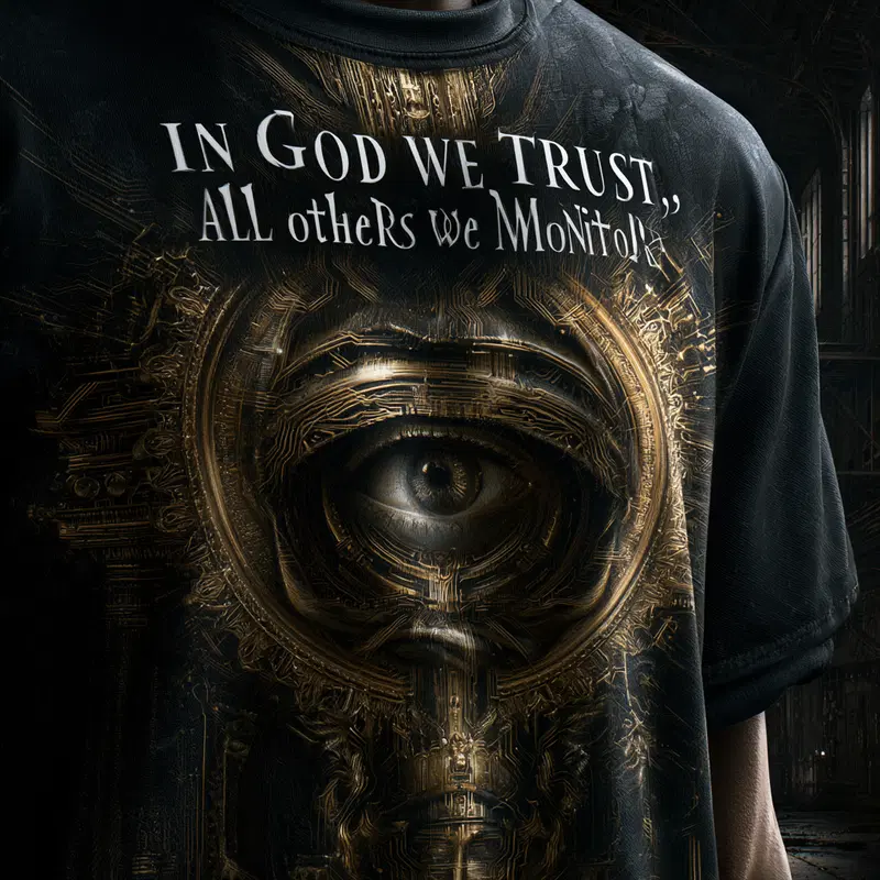 A Mysterious Portrait Featuring Mechanical Elements and Text