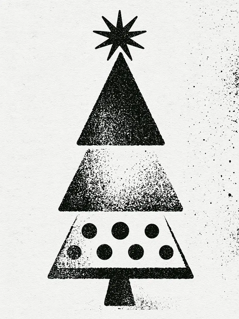 Simple Black and White Christmas Tree Illustration
