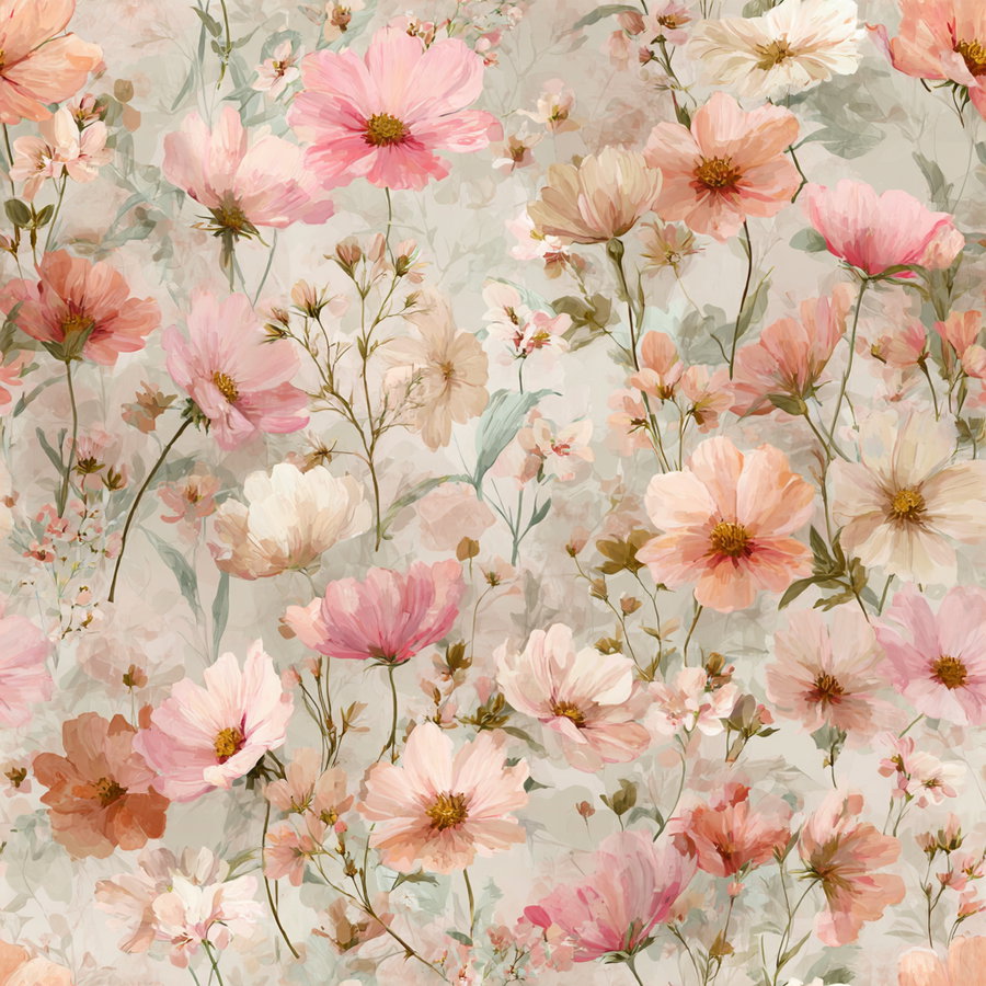 Seamless wildflower garden pattern in soft pastel colors