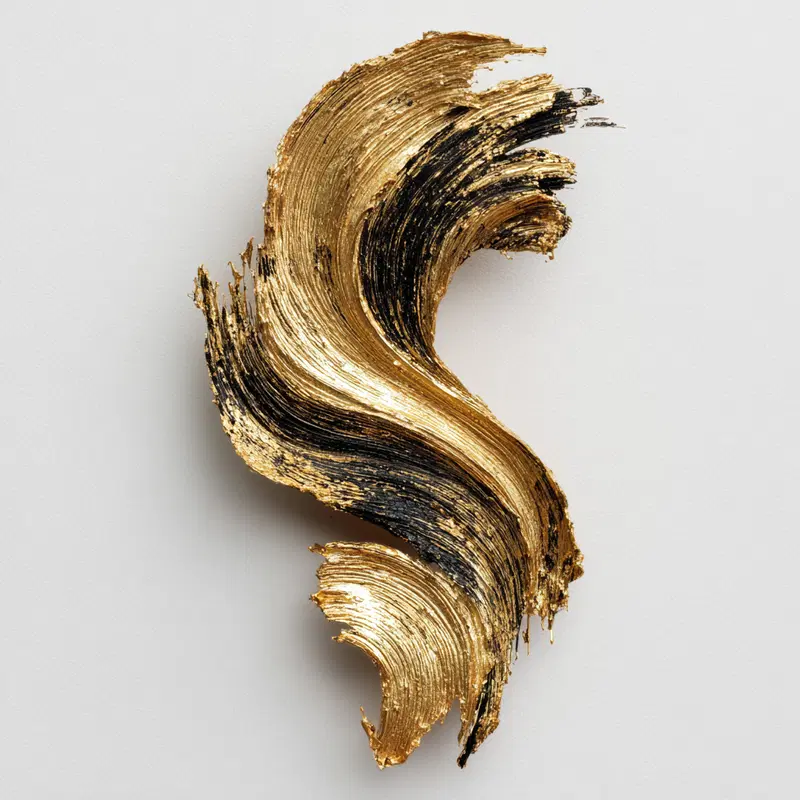 Elegant gold and black textured abstract brushstroke on white background
