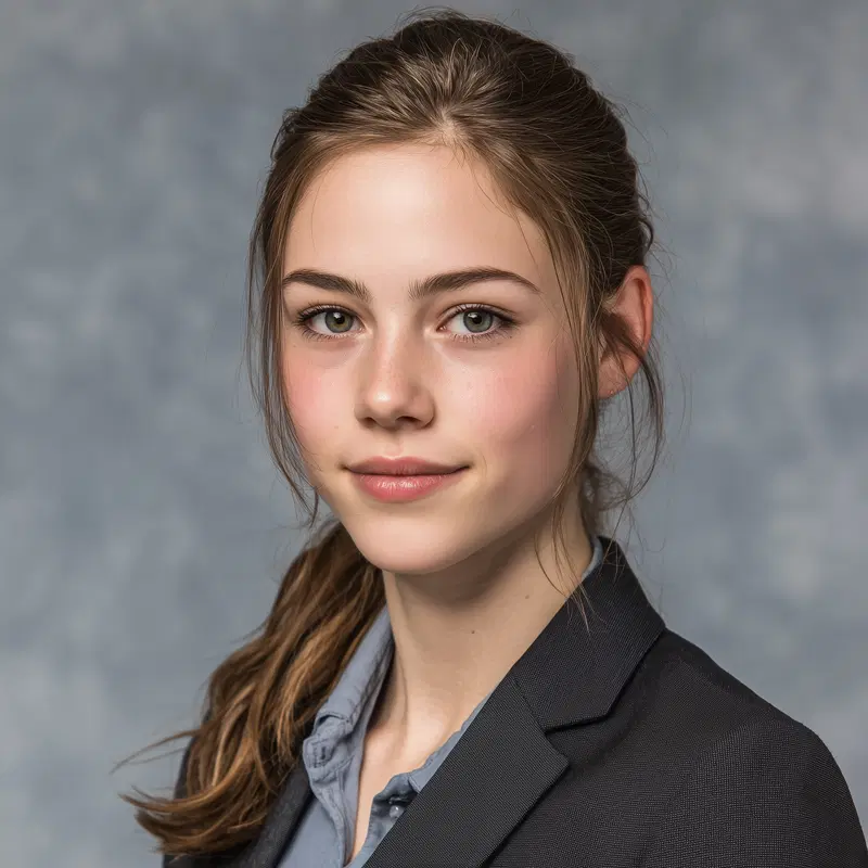 Close-up portrait of a young woman with a natural smile and soft lighting