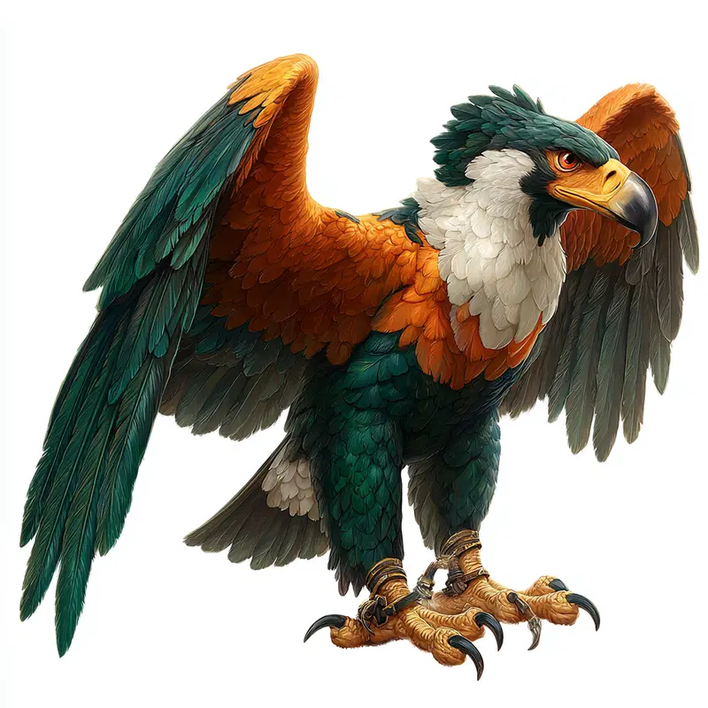 Detailed digital illustration of a colorful fantasy bird with large claws