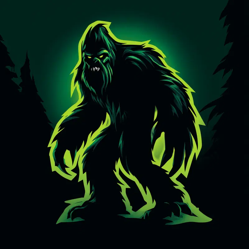Dark neon green styled fantasy creature with fierce expression in forest