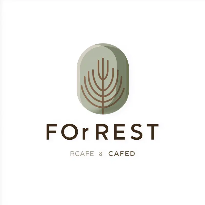 Minimalist green and brown forest logo with stylized tree design