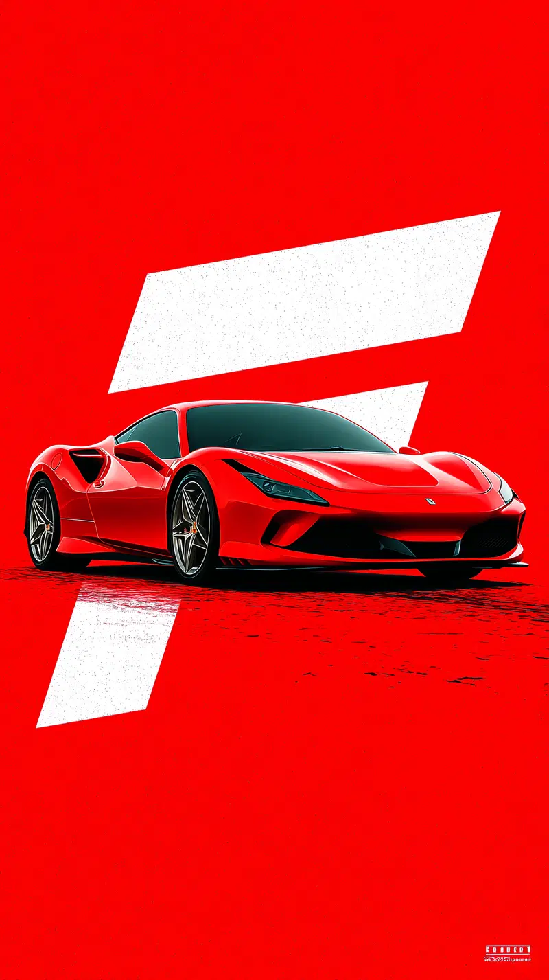 Digital illustration of a sleek red sports car on a vibrant red background