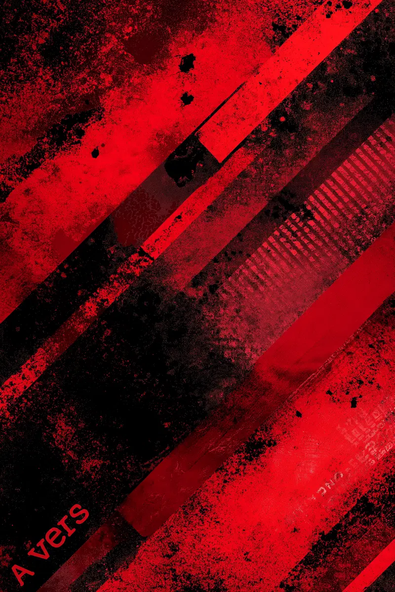 Abstract red and black textured geometric composition with strong contrasts