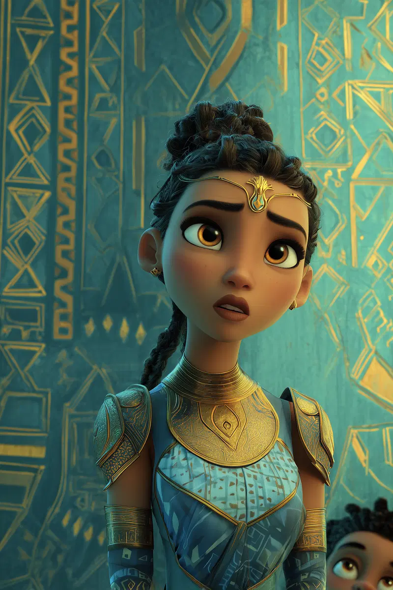 Intricately designed fantasy character with golden armor and expressive eyes