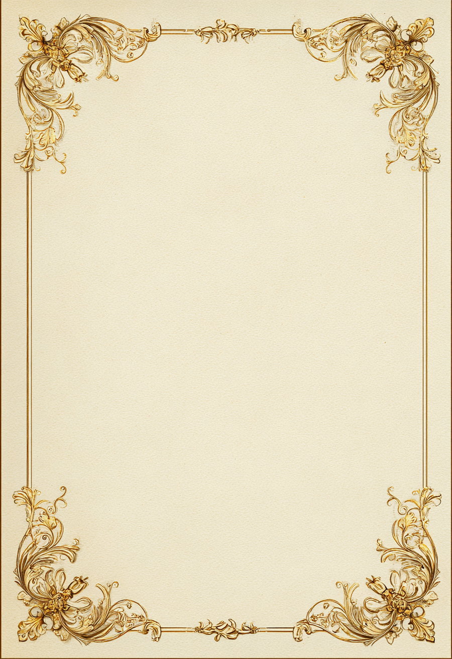 Blank antique beige paper with decorative golden floral corner patterns and an elegant thin border