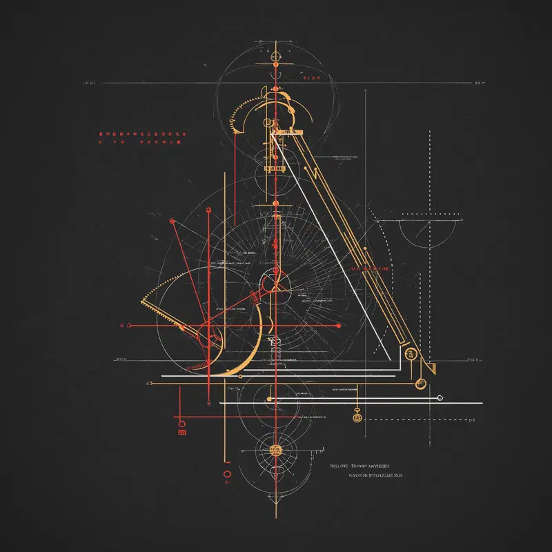 Intricate geometric and mechanical schematic design with technical details