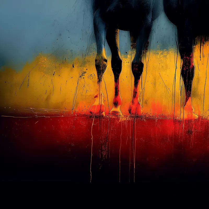 Abstract fantasy art featuring horse legs with vibrant colorful background
