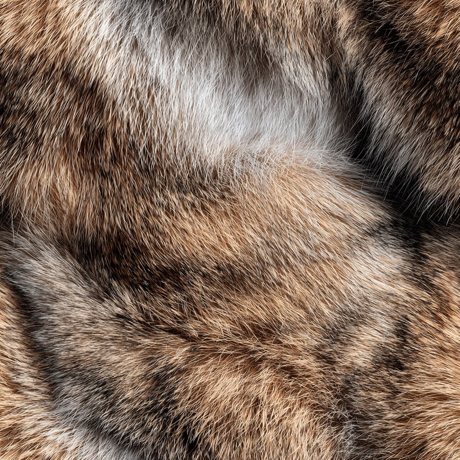 Macro photograph showing dense animal fur with varying shades of brown, gray, and black hair strands