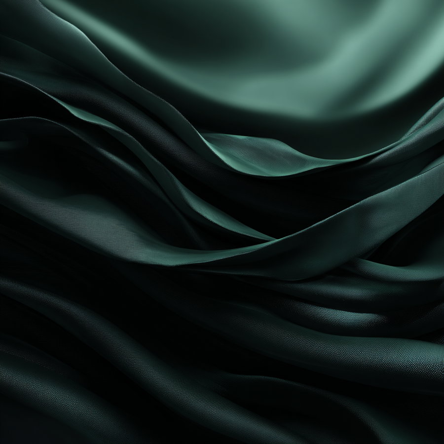 Dark green fabric with smooth flowing folds and visible textured surface
