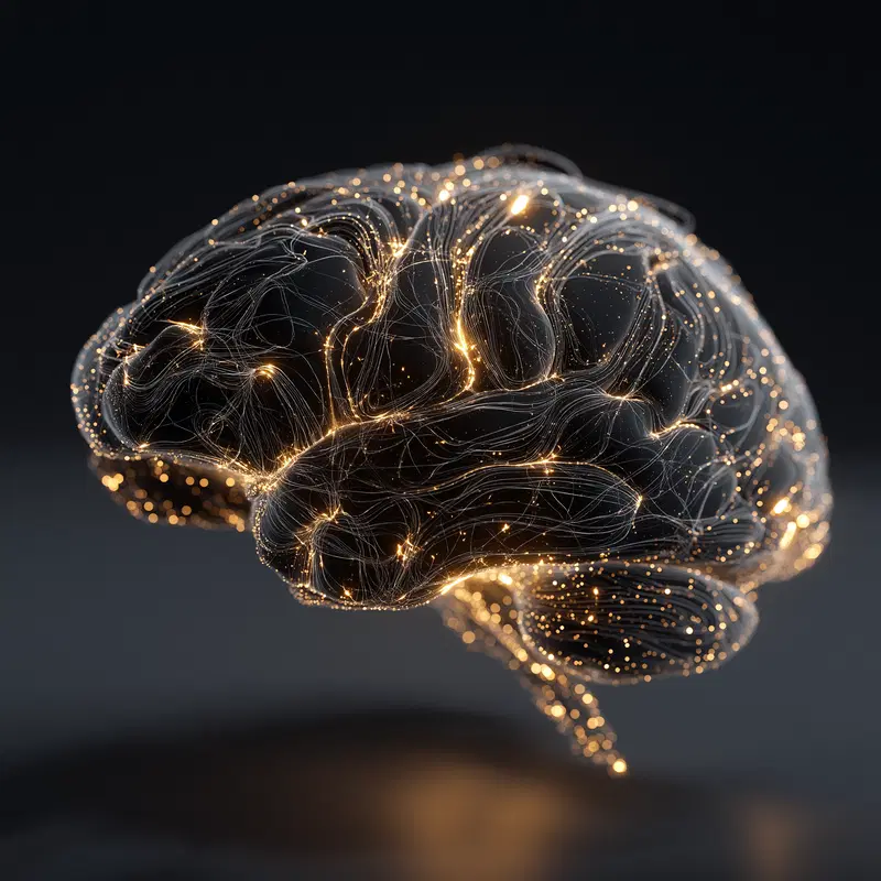 Digital illustration of a glowing network of neural connections in a human brain