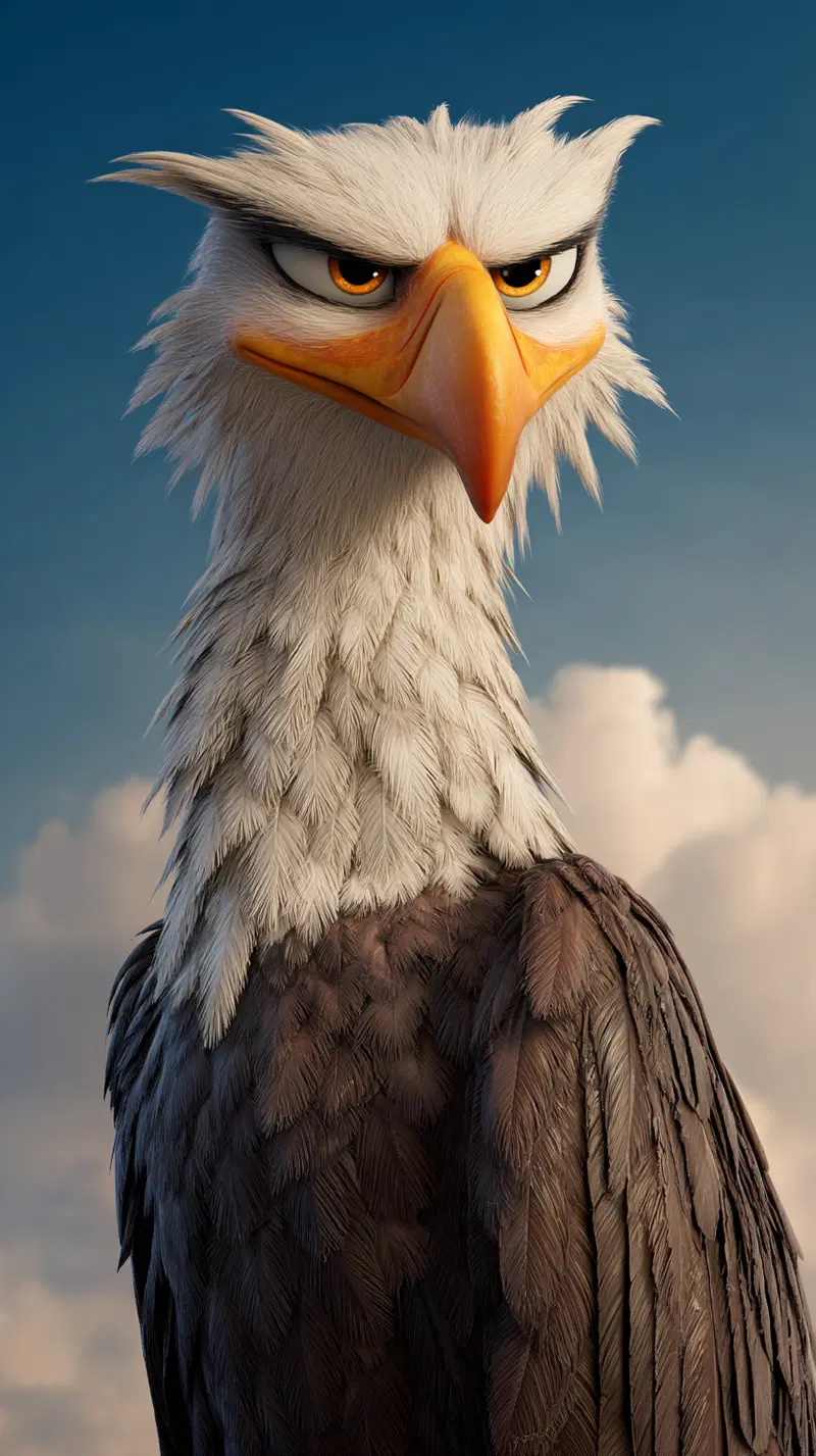 Detailed fantasy illustration of a fierce eagle with expressive eyes and feathers