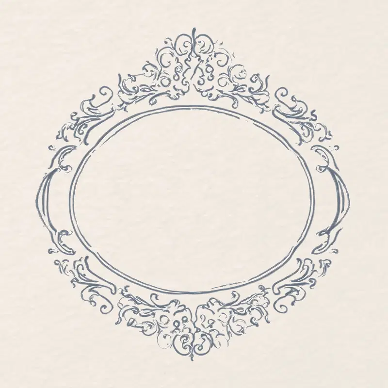 Ornate vintage hand-drawn decorative oval frame with floral motifs