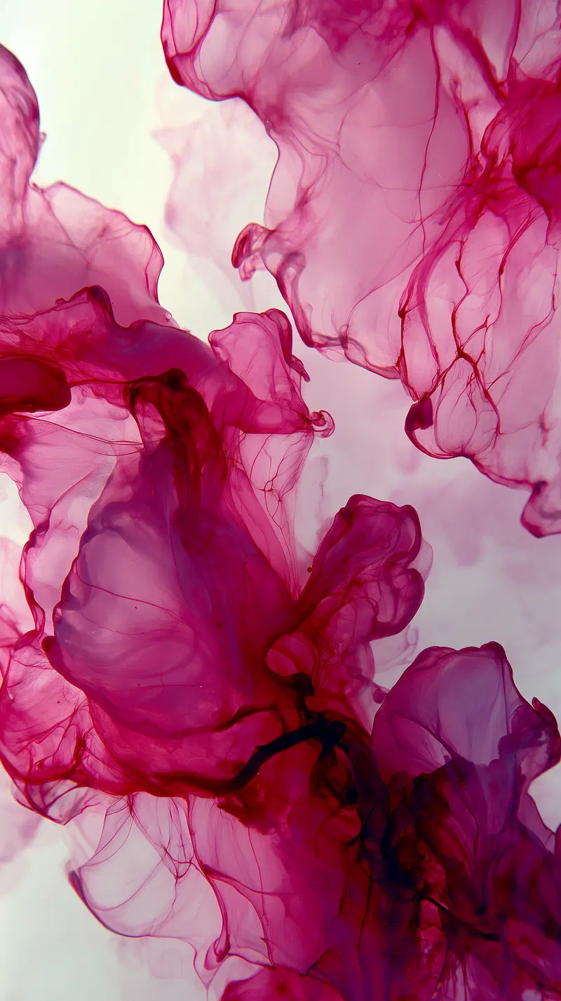 Abstract pink and purple ink swirling in water with translucent flow
