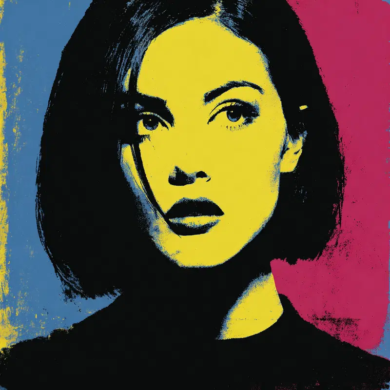 Pop art style portrait of a woman with bright contrasting colors