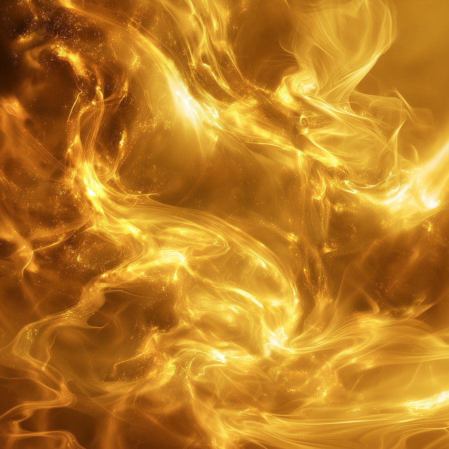 Bright golden and yellow swirling smoke-like patterns with shimmering light particles creating an abstract, fluid texture
