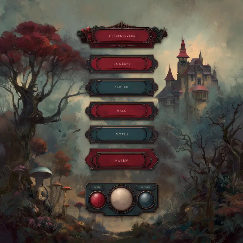 Fantasy scene featuring an eerie forest and a mysterious gothic castle