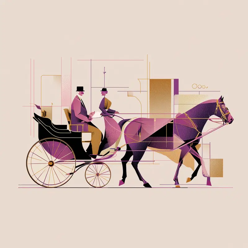 Stylized vintage horse carriage with two passengers digital art illustration