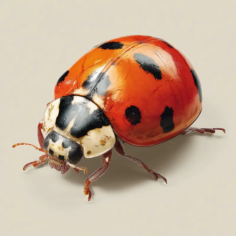 Highly detailed close-up illustration of a vibrant orange and black ladybug