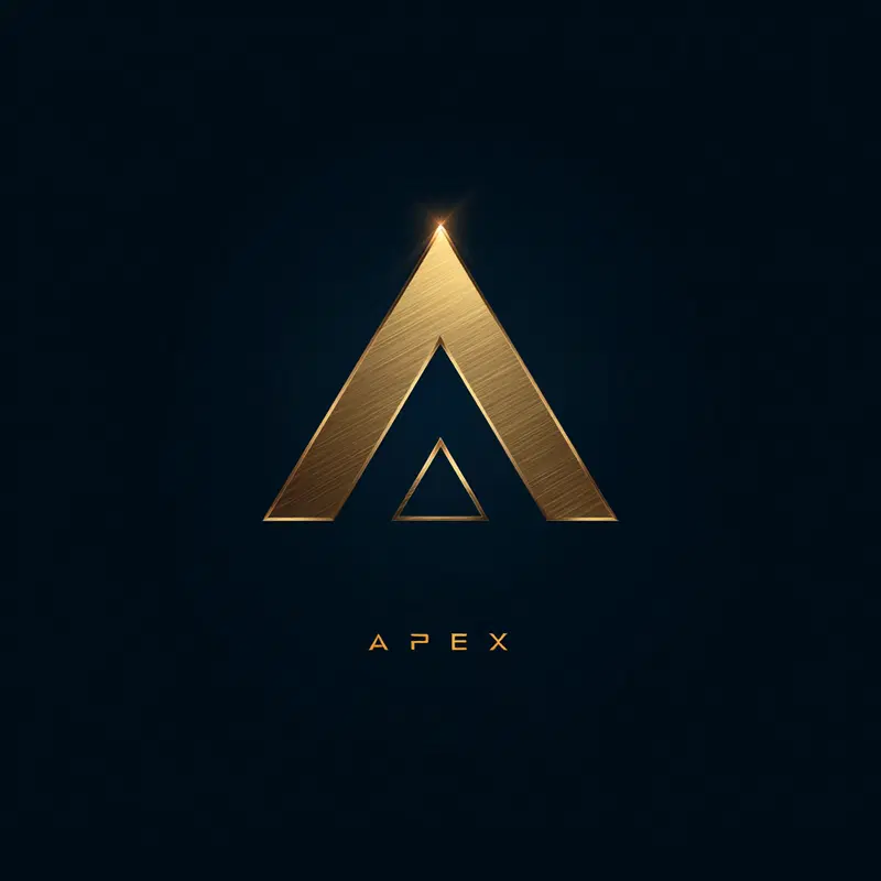 Minimalist gold logo design of the word APEX with a triangular motif