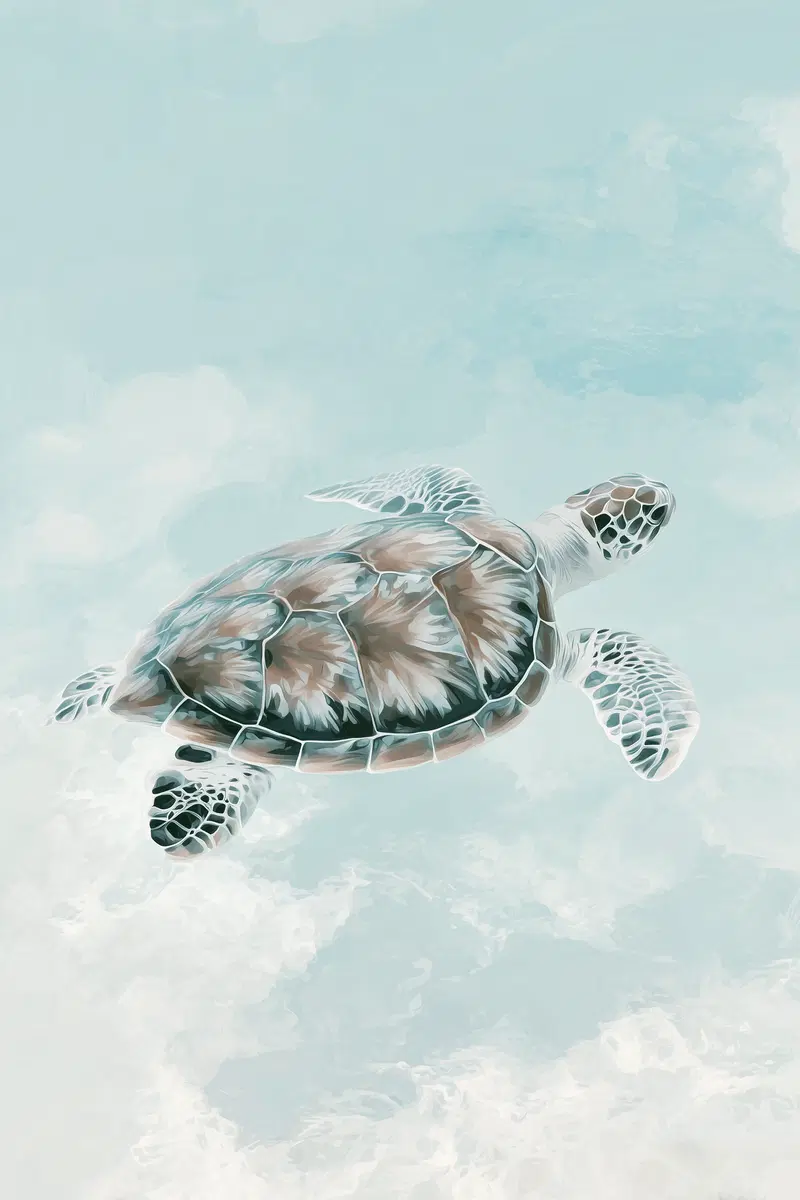 Digital painting of a sea turtle swimming in clear blue ocean water