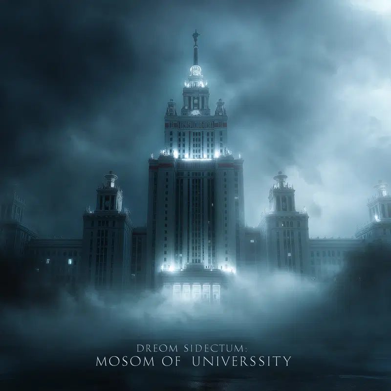 Mystical moody nighttime view of a grand illuminated university building