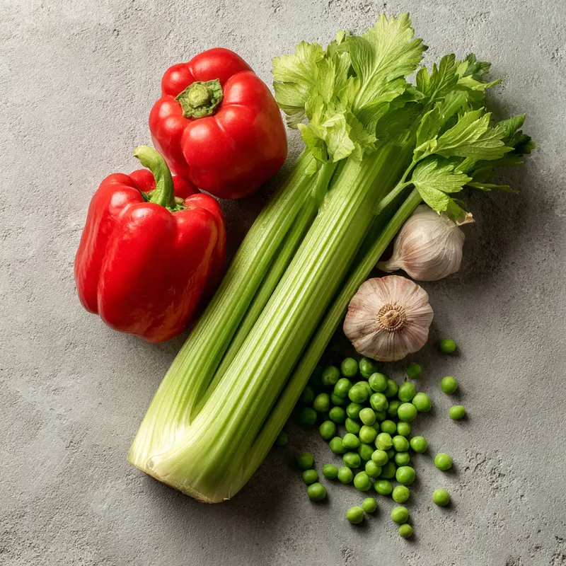 Still life composition of fresh vegetables on a textured surface