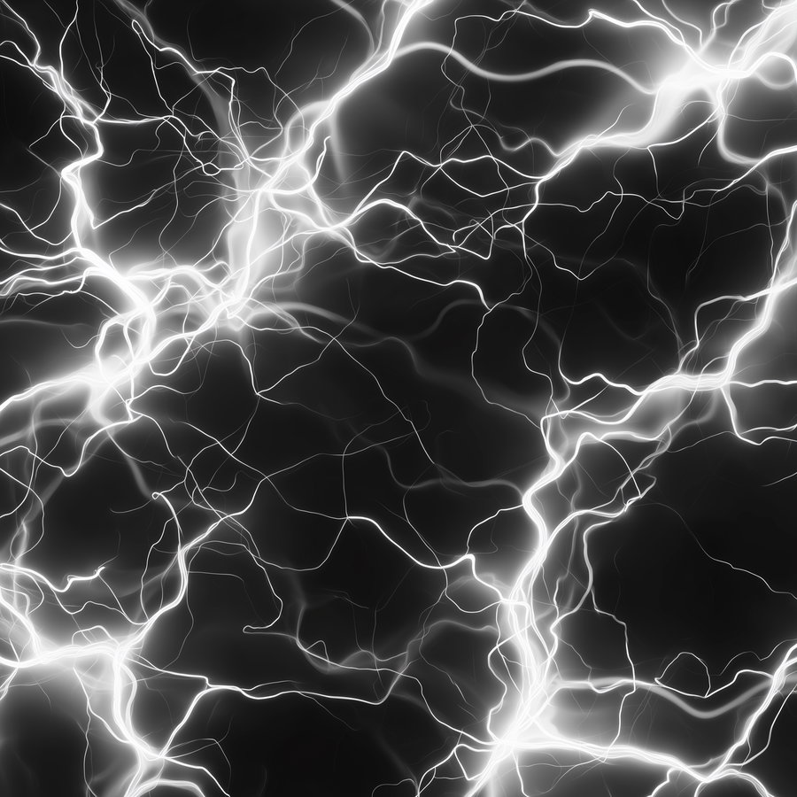 Black background with bright white interconnected electric lightning-like lines forming an abstract pattern