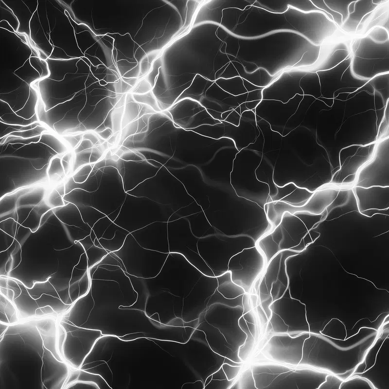 Intricate Abstract Image of White Electric Lightning on Black Background