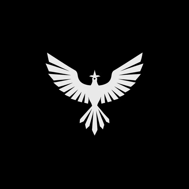 Minimalist white bird with spread wings silhouette on black background