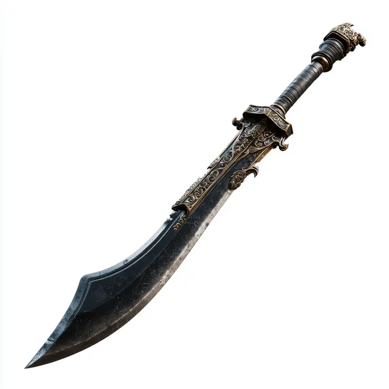 Highly detailed concept art of an ornate fantasy sword with intricate designs